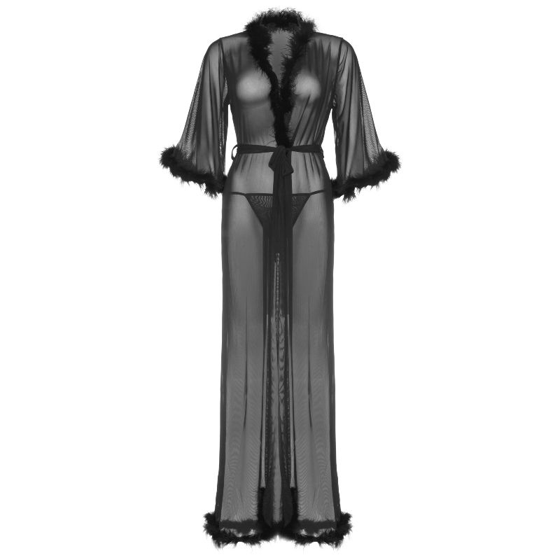 LEG AVENUE PEIGNOIR BORDES MARABU BLACK ONE SIZE - Image 5