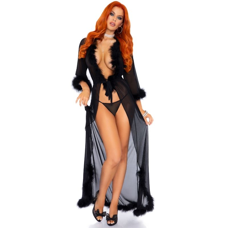 LEG AVENUE PEIGNOIR BORDES MARABU BLACK ONE SIZE - Image 3