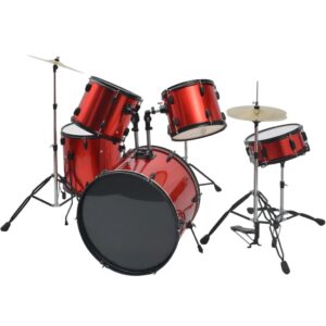 VIDAXL KIT DE BATERIA COMPLETO P/ ADULTOS, AÇO REVESTIDO A PÓ, VERMELHO