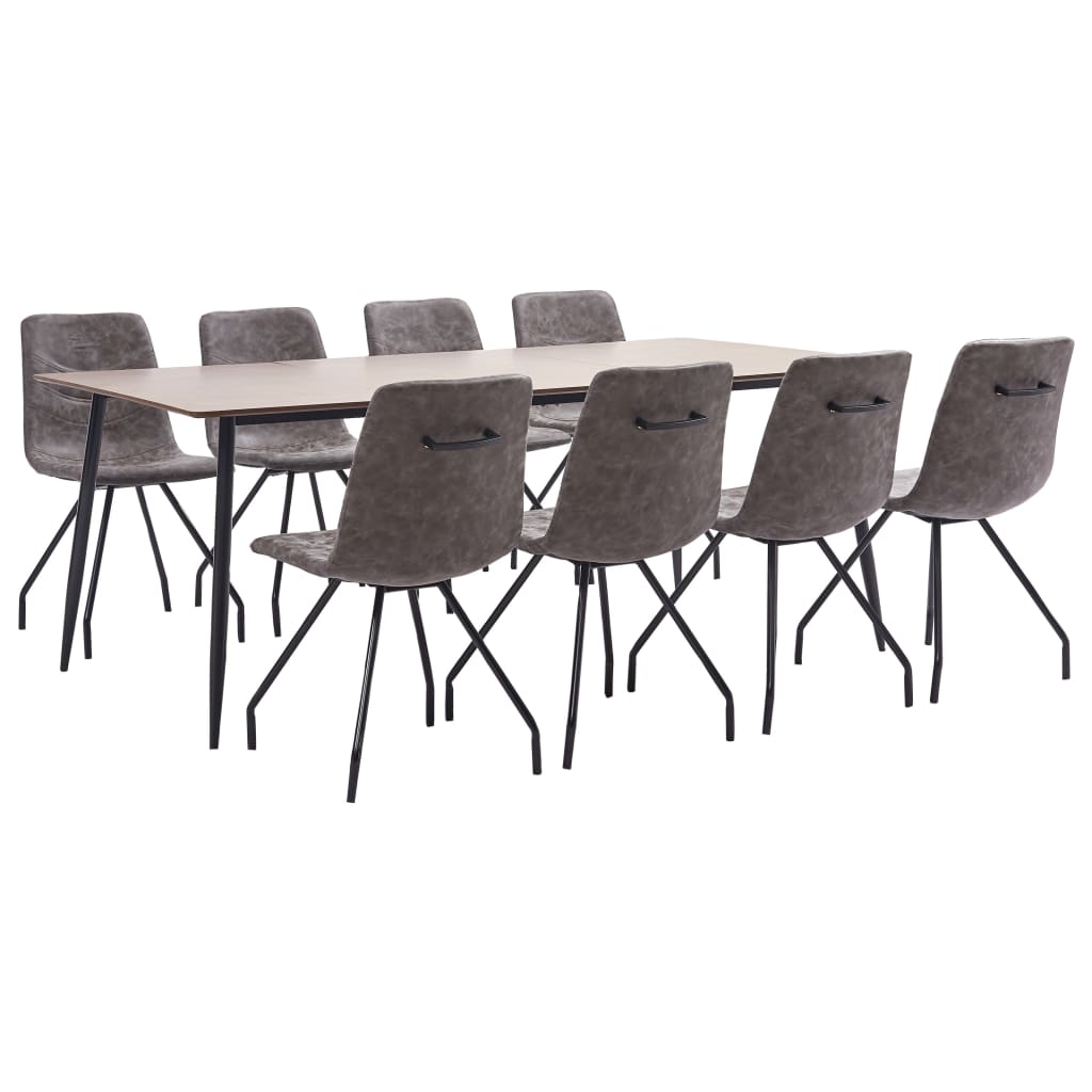 VIDAXL 9 PCS CONJUNTO DE JANTAR COURO ARTIFICIAL CASTANHO-ESCURO